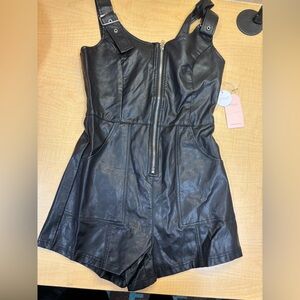 Black Faux Leather Romper